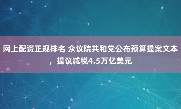 网上配资正规排名 众议院共和党公布预算提案文本，提议减税4.5万亿美元