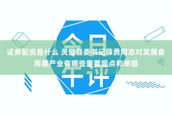 证券配资是什么 灵璧县委书记薛勇同志对发展食用菌产业有哪些重要观点和举措