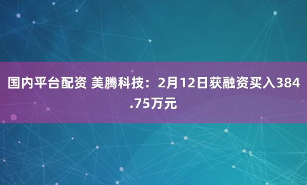 国内平台配资 美腾科技：2月12日获融资买入384.75万元