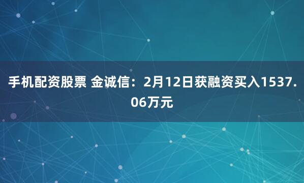 手机配资股票 金诚信：2月12日获融资买入1537.06万元