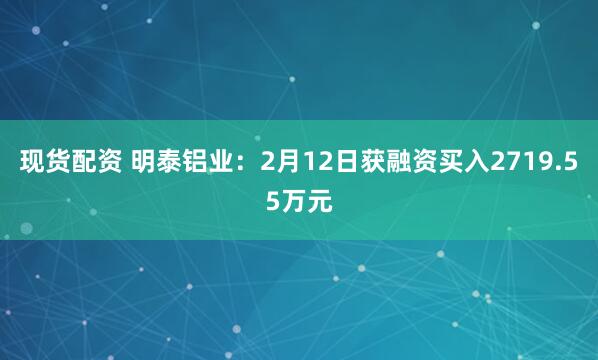 现货配资 明泰铝业：2月12日获融资买入2719.55万元