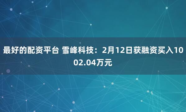 最好的配资平台 雪峰科技：2月12日获融资买入1002.04万元