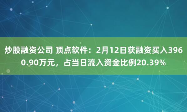 炒股融资公司 顶点软件：2月12日获融资买入3960.90万元，占当日流入资金比例20.39%