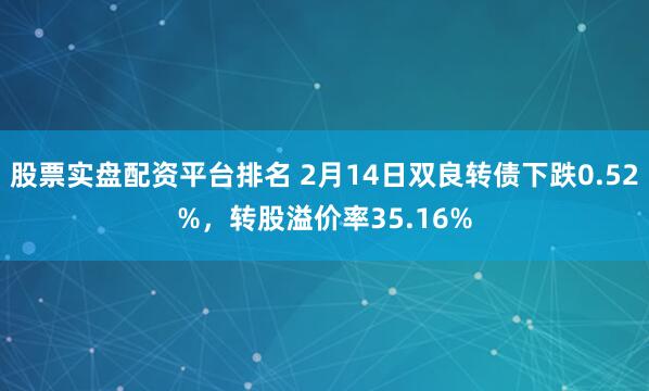 股票实盘配资平台排名 2月14日双良转债下跌0.52%，转股溢价率35.16%